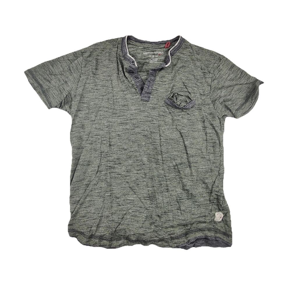 American Republic Shirt Mens Small Green Henley Short Sleeve Pocket Tagless Tee